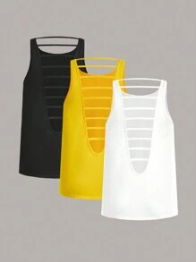 3 piezas Top tank deportivo con abertura escalonada delantero - Multicolor - Ver 1