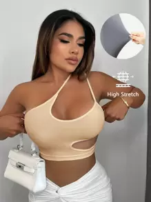 SHEIN SXY Top crop de un hombro con abertura - Albaricoque - Ver 1