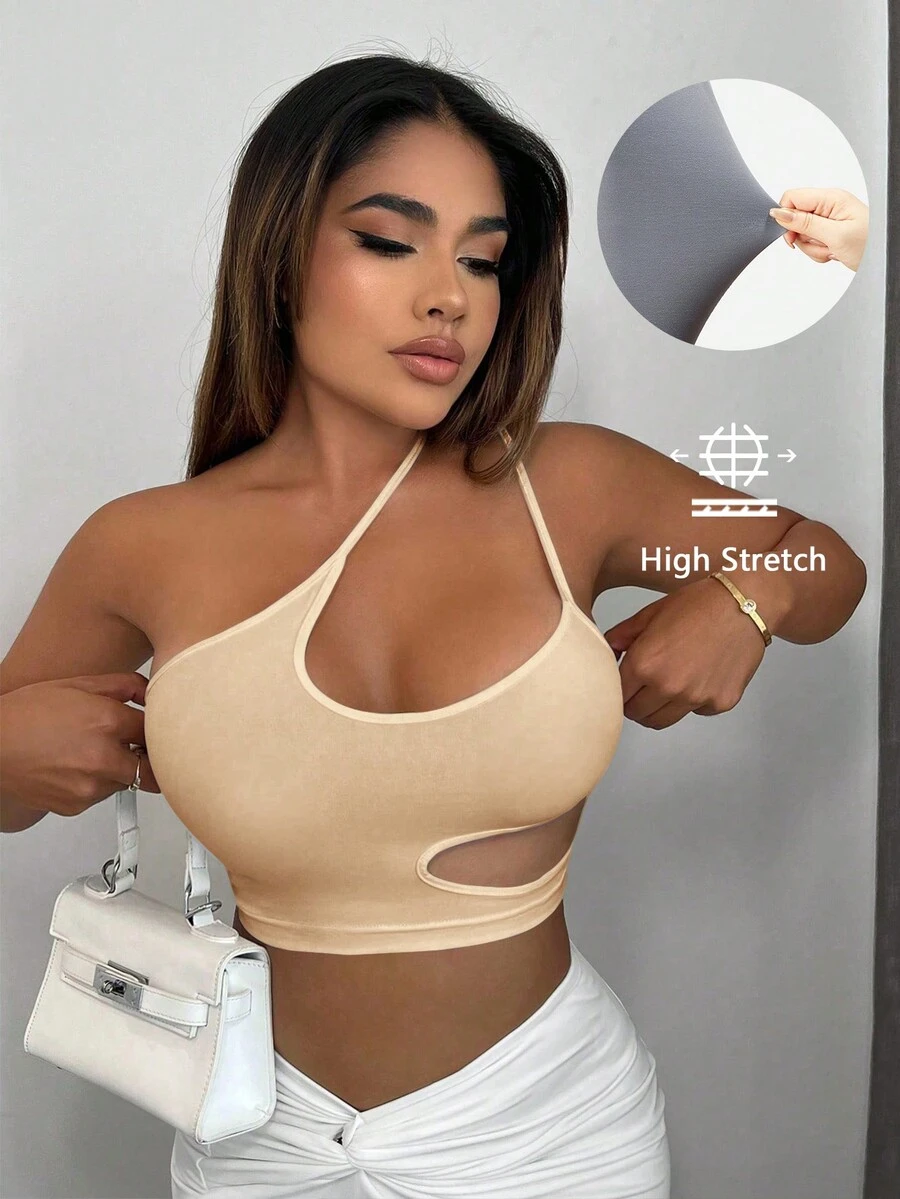 SHEIN SXY Top crop de un hombro con abertura - Albaricoque - Ver 1