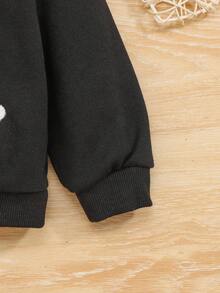 SHEIN 寶貝女孩可愛休閒多彩花卉裝飾長袖寬鬆運動衫 - 黑色 - 查看 5