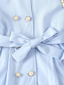 SHEIN 女小童雙排釦高低下擺腰帶風衣外套