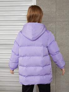 SHEIN Tween Girl 1 件拉链连帽加厚外套（带包） - 紫色 - 查看 2