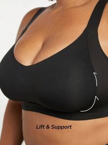 LUVLETTE Plus Dream Curve 2ndSkin 无线全覆盖无缝侧支撑休闲文胸无钢圈文胸健身运动文胸 - 黑色 - 查看 4