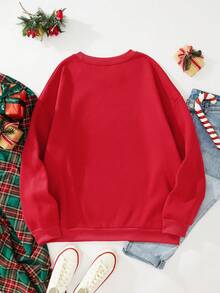 SHEIN EZwear Hơn In Giáng sinh Lót nhiệt Áo nỉ - Đỏ - Xem 2