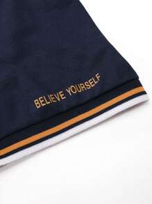 Manfinity Homme 男士鹿角圖案拼接邊POLO衫和運動褲 - 藍色 - 查看 4