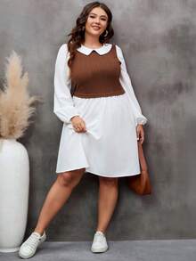 SHEIN LUNE Talla grande Vestido 2 en 1 de dos tonos de manga farol - Multicolor - Ver 5