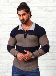 Manfinity Homme Men Color Block Polo Neck Sweater - Multicolor - View 3