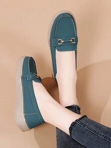 優雅的女士平底鞋,時尚的金屬細節便攜式平底鞋,適合媽媽穿著 - 墨綠色 - 查看 2