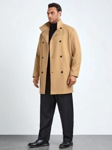 Manfinity VCAY Men Plus Double Breasted Overcoat, For Fall Winter - Yellow - View 4