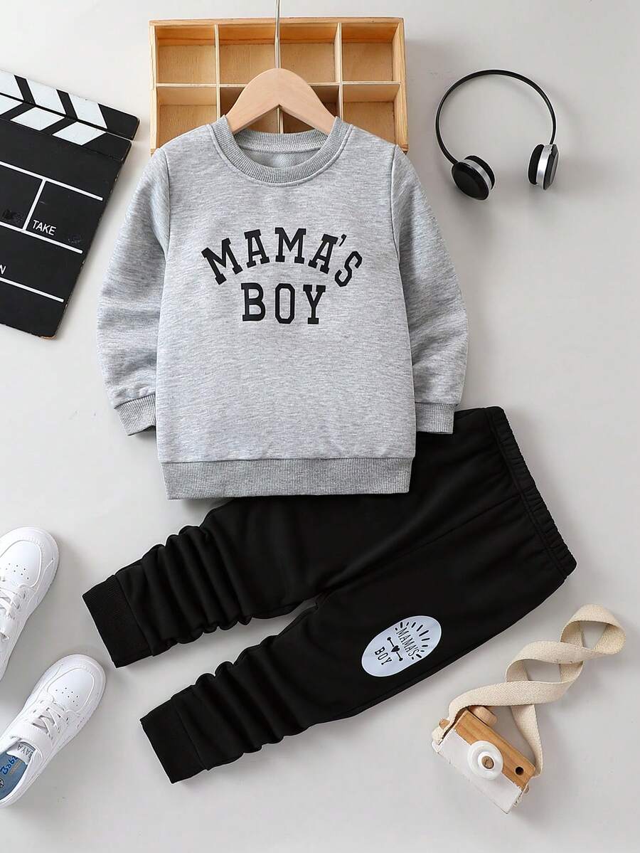 SHEIN 男小童字母圖案運動衫和緊身打底褲 - 彩色 - 查看 1