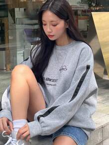 DAZY Letter Graphic Drop Shoulder Sweatshirt - Grey - View 1