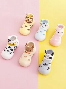 1pair Unisex Toddler Non-slip Animal Printed Socks Shoes For Learning Walk - Baby Pink - View 1
