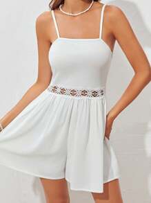 Soleia 水溶蕾絲拼接吊帶連體短褲 - 白色 - 查看 5