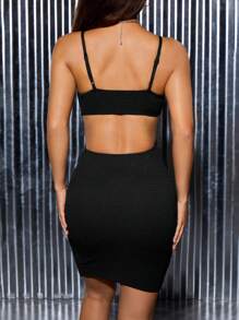 SHEIN PETITE Cut Out Split Hem Cami Bodycon Dress - Black - View 2