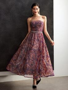 MOTF PREMIUM STRAPLESS SEQUIN FLORAL DRESS WITHOUT BELT - Multicolor - View 5