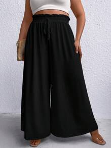 SHEIN LUNE Talla grande Pantalones de pierna ancha de cintura con volante con nudo delantero