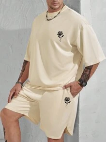 Manfinity Homme Men's Plus Size Loose-Fit Floral Print T-Shirt & Shorts Set - Apricot - View 4