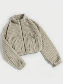 SHEIN EZwear Zip Up Drop Shoulder Teddy Jacket