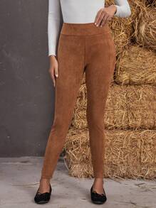 EMERY ROSE Solid High Waist Leggings - Brown - View 5
