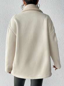 SHEIN Frenchy Lapel Neck Drop Shoulder Teddy Lined Zipper Coat Winter Casual - Apricot - View 2