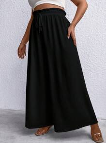 SHEIN LUNE Talla grande Pantalones de pierna ancha de cintura con volante con nudo delantero