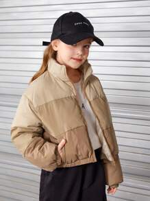 SHEIN 女孩鬆身外套,帶立領和拼色設計 - 彩色 - 查看 3