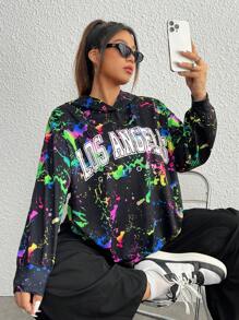 SHEIN EZwear Plus Size Reflective Splash Ink Print Sweatshirt - Multicolor - View 5