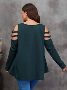 SHEIN LUNE 大碼挖肩鏤空T恤 - 墨綠色 - 查看 2