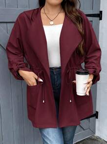 SHEIN Essnce 大碼大衣 - 酒紅色 - 查看 5