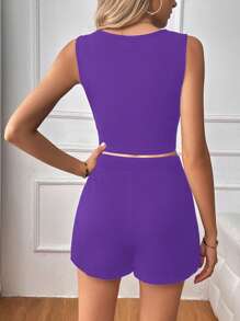 Firerie Cut Out Tank Top & Split Hem Skort - Violet Purple - View 3