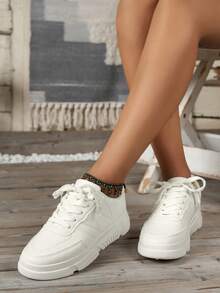女性鞋彈簧和秋天厚底白色鞋新風格休閒運動鞋爸爸鞋跑步鞋 - 白色 - 查看 2