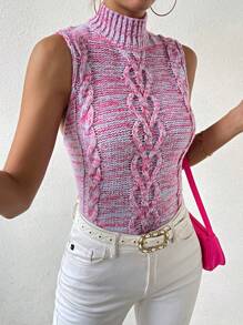 SHEIN LUNE 段染麻花編織高領毛衣背心 - 彩色 - 查看 1
