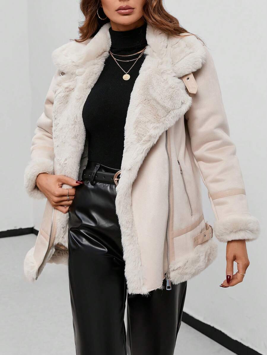 Aveloria Teddy Lined Zip Up Coat - Beige - View 1