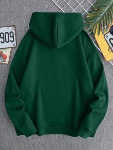 Men Cartoon Graphic Kangaroo Pocket Drawstring Thermal Hoodie - Green - View 2