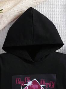 SHEIN Sudadera con estampado de letras y figuras para niña - Negro - Ver 4