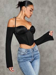 SHEIN BAE 後綁帶緊身上衣繞頸短上衣