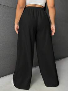 SHEIN EZwear Plus Drawstring Waist Wide Leg Jeans - Black - View 2