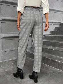 SHEIN Frenchy Plaid Print Slant Pocket Pants - Grey - View 2