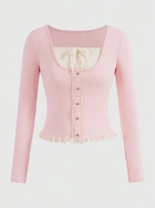 ROMWE Kawaii Top de encaje tipo lechero para mujer de talla grande