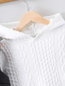 Young Boy Solid Textured Hoodie & Vest Padded Coat & Sweatpants - Black and White - View 6