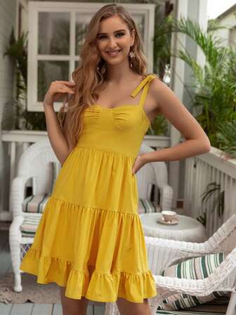 ANGEL FASHIONS Tie Shoulder Ruffle Hem Cami Dress