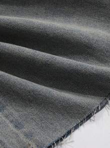 DAZY Rách Raw Hem Râu mèo Denim mùa giặt quần ống rộng Quần jean - Màu xanh bụi bặm - Xem 6