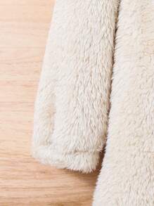 青少年女孩1入組前紐扣連帽絨毛外套 - 杏色 - 查看 3