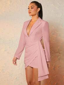 SHEIN BAE Lapel Neck Draped Wrap Hem Dress - Dusty Pink - View 5