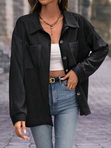 SHEIN LUNE 落肩袖口袋貼布外套 - 黑色 - 查看 1