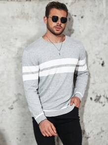 Manfinity Homme Men Plus Striped Pattern Sweater - Grey - View 5