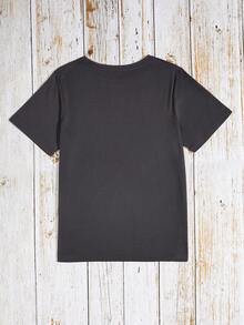 SHEIN Unity 豹紋&南瓜圖案T恤 - 深灰色 - 查看 2