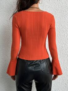 SHEIN Privé Sweetheart Neck Flounce Sleeve Tee - Orange - View 6