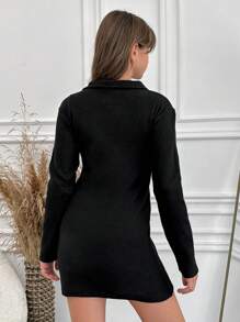 RueChic Tween Girl Solid Ribbed Knit Dress - Black - View 2