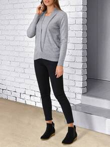 EMERY ROSE 素色方領套頭毛衣 - 灰色 - 查看 4